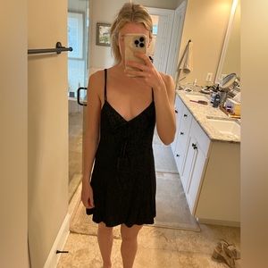 Free People Black Tie Satin Slip Dress